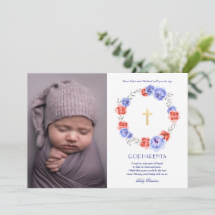 Floral Wreath Photo Godparents Proposal Card