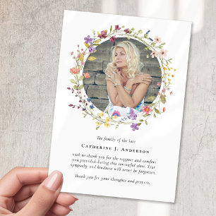 Floral Wreath Photo Sympathy Funeral Memorial Thank You Card