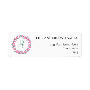Floral Wreath Pink Green Return Address Labels