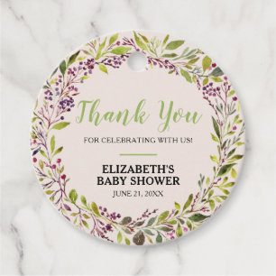 Floral Wreath Purple Baby Shower Thank You Favour Tags