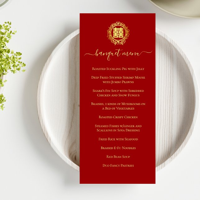 Floral wreath red Chinese wedding double happiness Menu (Creator Uploaded)