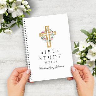 Floral Wreath Religious Cross Bible Study Notebook