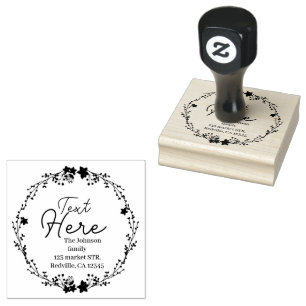 Floral Wreath Rustic Script Return Address Rubber Stamp