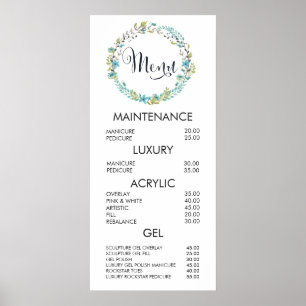 Floral Wreath Salon Menu Price List Wall Poster