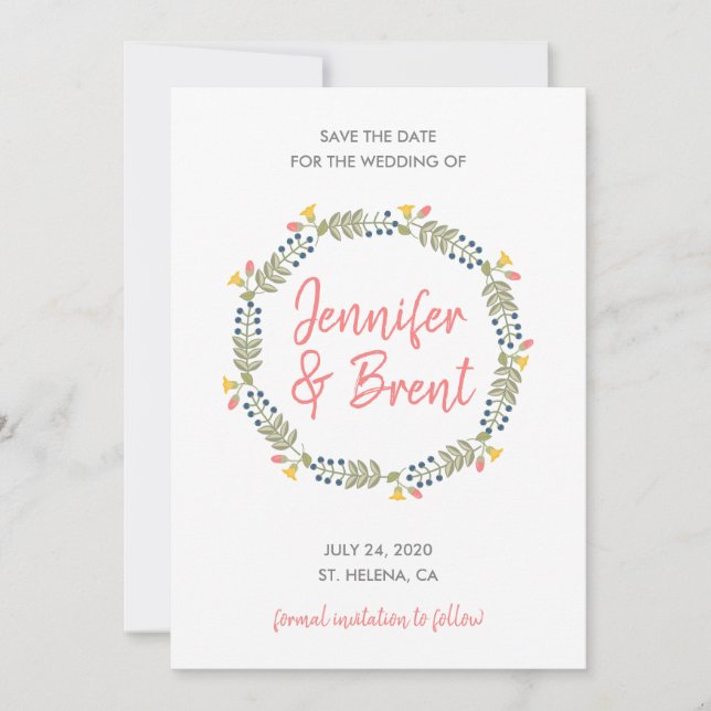 Floral Wreath Save the Date (Front)
