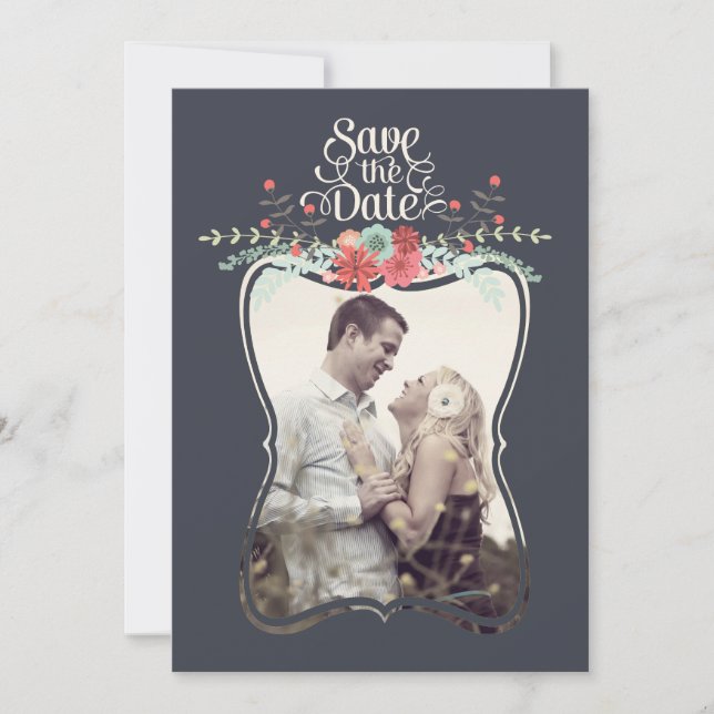 Floral Wreath Save the Date Photo Cards (Front)