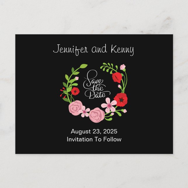 Floral Wreath  Save the Date Postcard (Front)