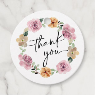 Floral Wreath Script Thank You Favour Tags