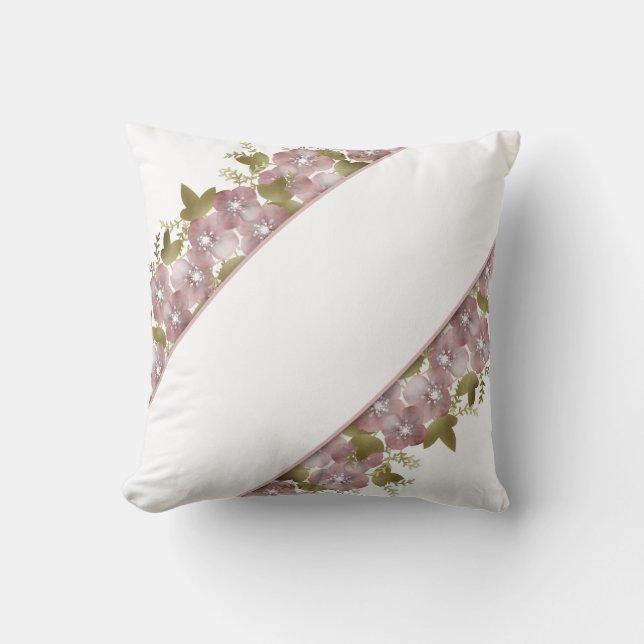 Floral wreath spring summer pink flowers green lea cushion (Front)