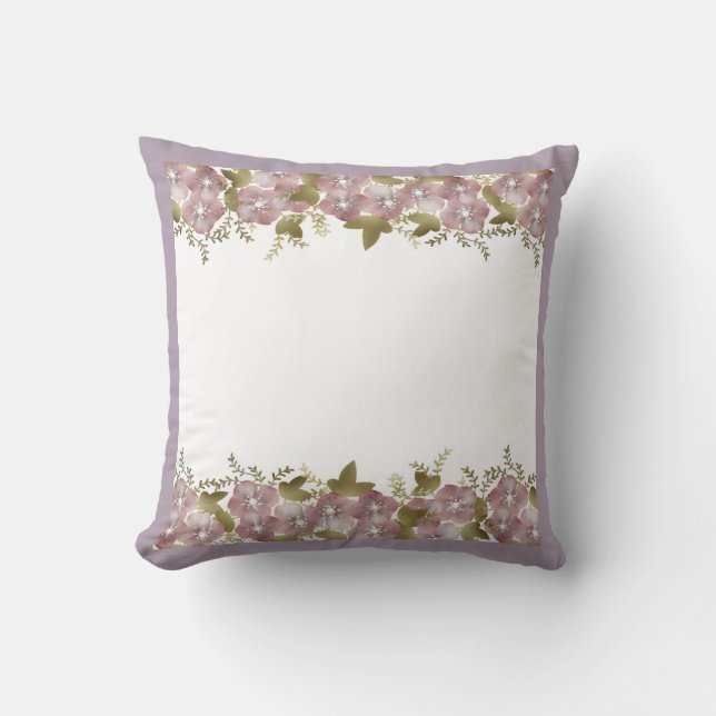 Floral wreath spring summer pink flowers green lea cushion (Front)