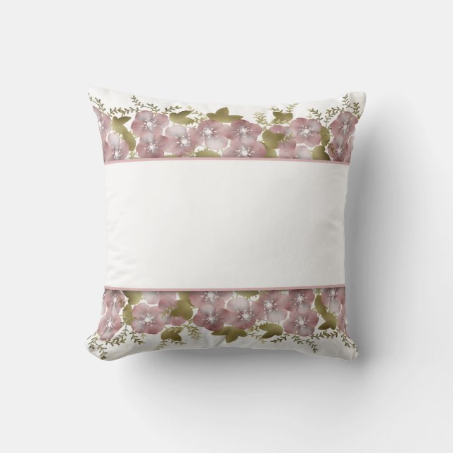 Floral wreath spring summer pink flowers green lea cushion (Front)