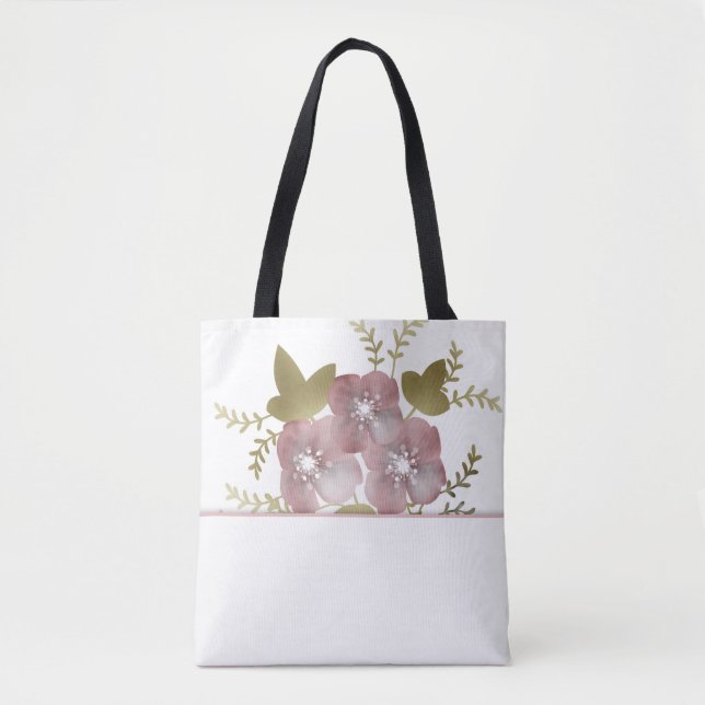 Floral wreath spring summer pink flowers green lea tote bag (Front)