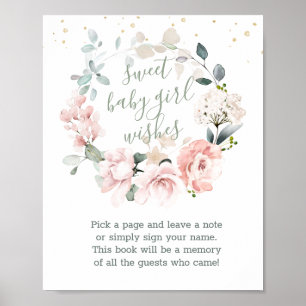 Floral Wreath Sweet Baby Shower Guest Book Sign