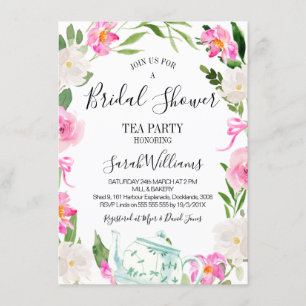 Floral wreath tea party bridal Shower Invitation