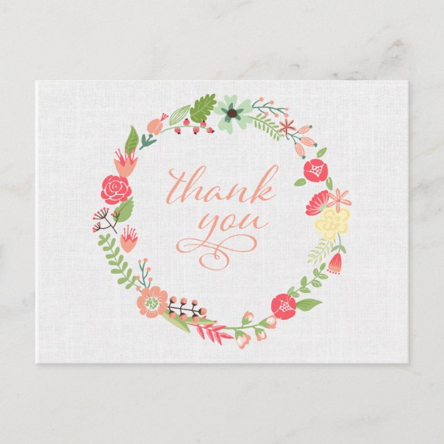 Floral Wreath Thank You Postcard (Front)