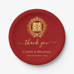 Floral wreath thank you red Chinese wedding Paper Plate