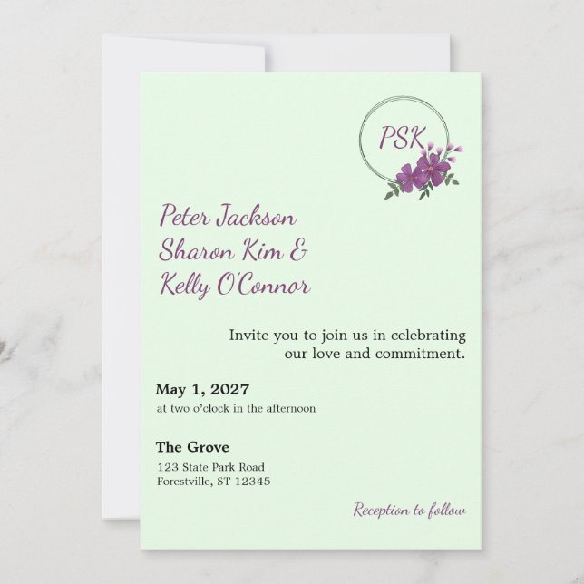 Floral Wreath Throuple Invitation (Front)