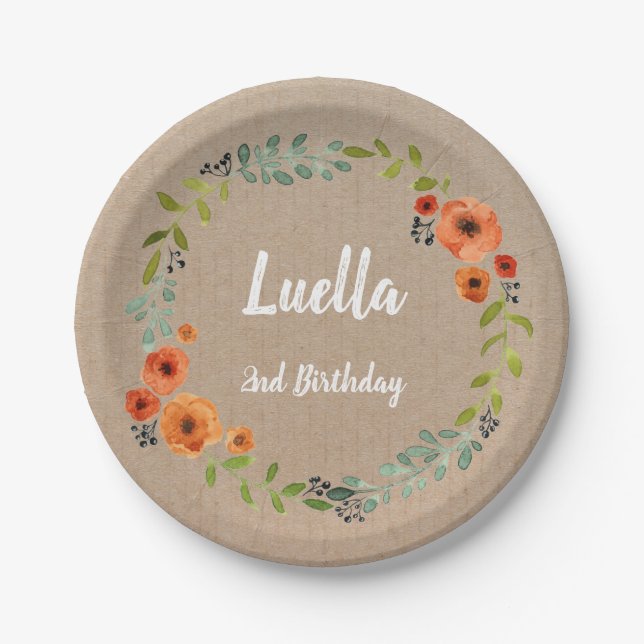 Floral Wreath Vintage Birthday Craft Paper Plates (Front)
