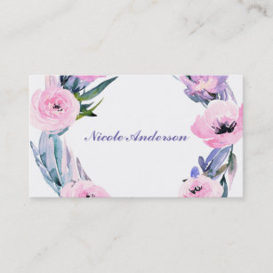 Floral Wreath Watercolor Elegant Chic Flowers Business Card