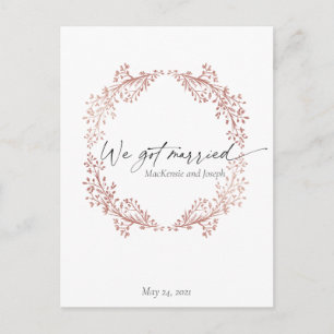 Floral Wreath We Got Married Announcement Invite Postcard
