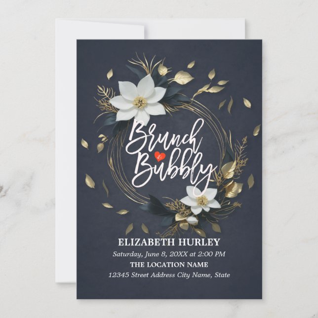 Floral Wreath Wedding Brunch Bubbly Bridal Shower Invitation (Front)