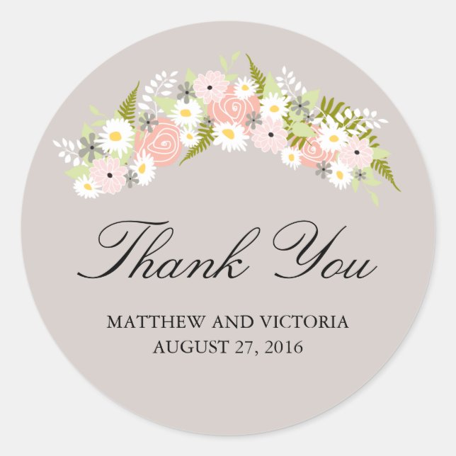 Floral Wreath Wedding Classic Round Sticker (Front)
