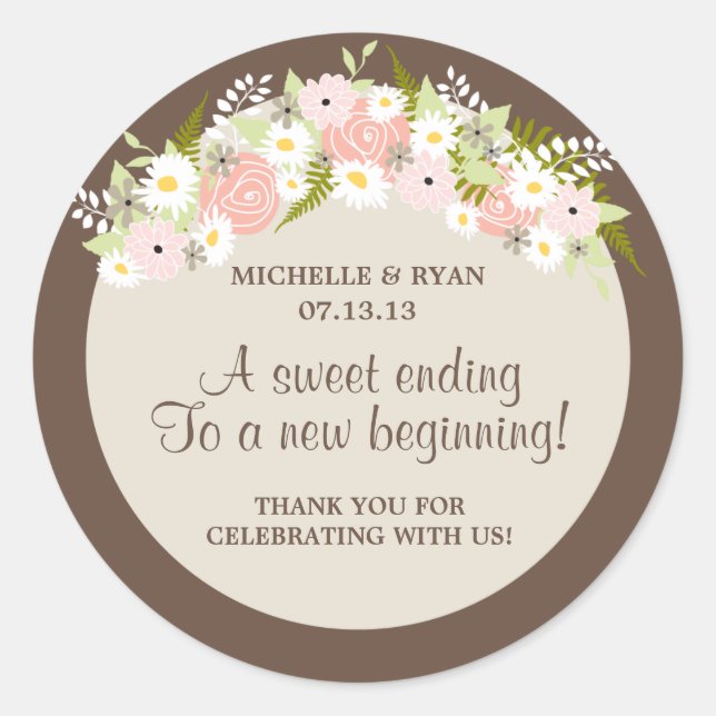 Floral Wreath Wedding Classic Round Sticker (Front)