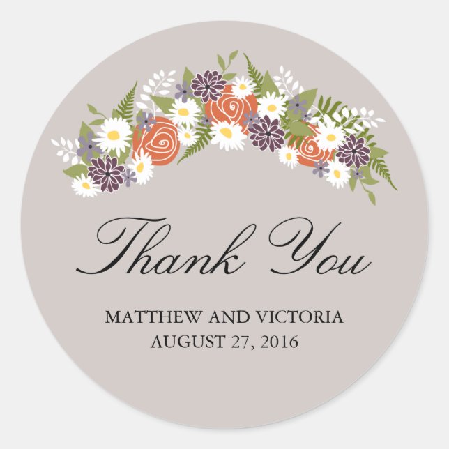 Floral Wreath Wedding Classic Round Sticker (Front)