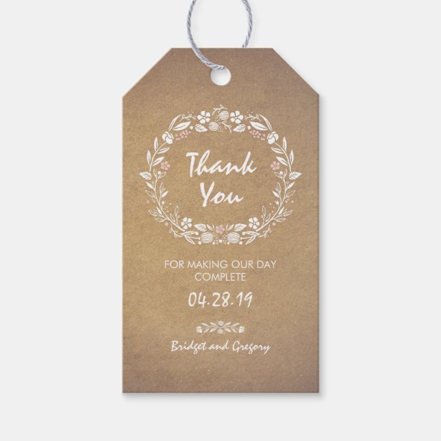 Floral Wreath Wedding Gift Tags (Front)