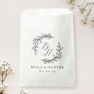Floral Wreath Wedding Initial Monogram Favour Bag