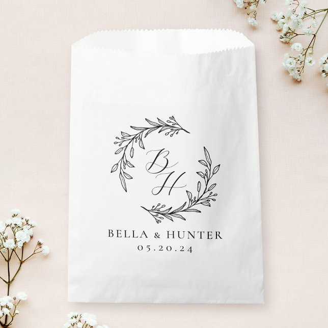 Floral Wreath Wedding Initial Monogram Favour Bag (Creator Uploaded)