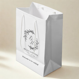 Floral Wreath Wedding Initial Monogram Welcome Medium Gift Bag