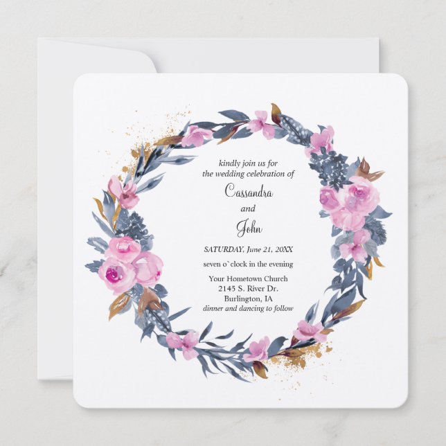 Floral Wreath Wedding Invitation (Front)