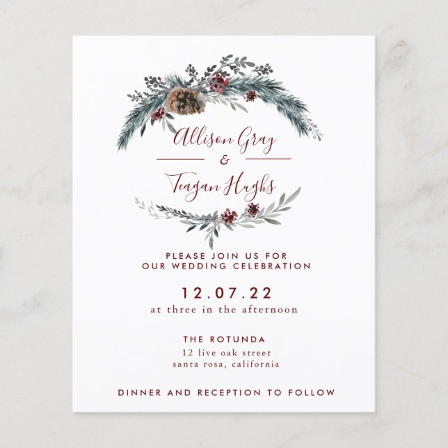 Floral Wreath Wedding Invitation | Budget Flyer (Front)
