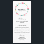 Floral wreath wedding menu card<br><div class="desc">Pink,  green,  blue and yellow floral wreath design. Simple and romantic,  and easily personalizable with your wedding details and custom text.</div>