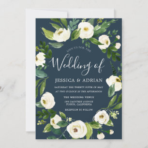 Floral Wreath White Flower Modern Wedding Invite