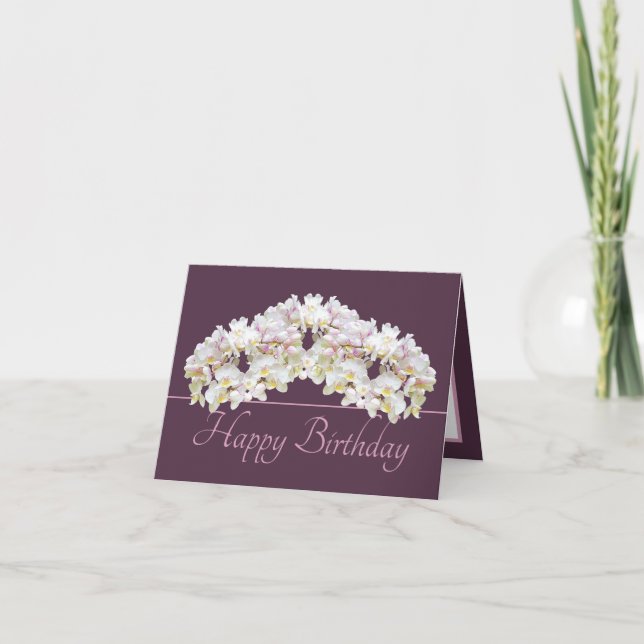 Floral Wreath White Orchids Chic Floral Birthday Card (Front)
