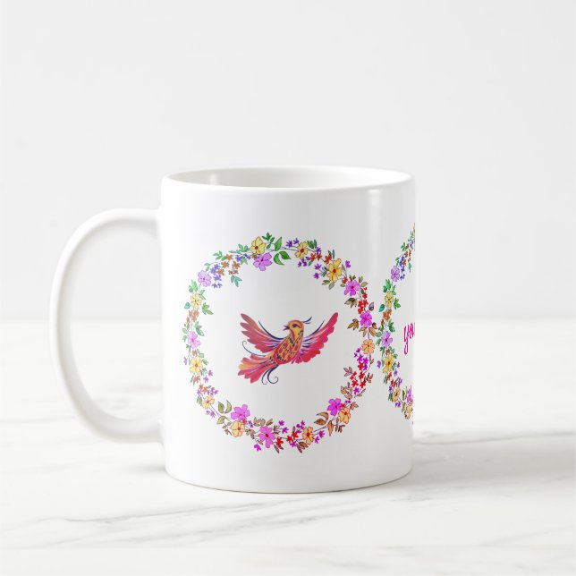 Floral wreath with bird coffee mug (Left)