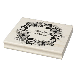 Floral wreath with leaves and sprigs rubber stamp