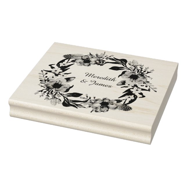 Floral wreath with leaves and sprigs rubber stamp (Stamp)