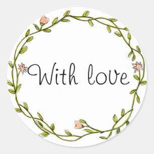 Floral wreath 'with love' favor sticker