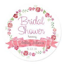 Floral Wreath with Roses - Bridal Shower Stickers