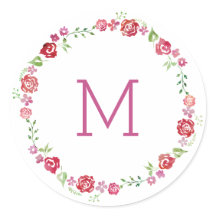 Floral Wreath with Roses Monogram Initial Stickers