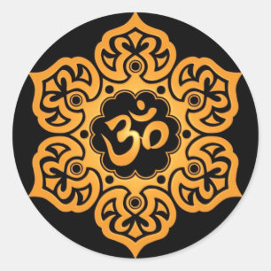 Floral Yellow and Black Aum Design Classic Round Sticker