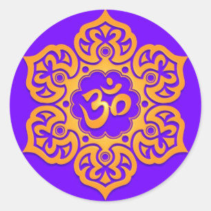Floral Yellow and Blue Aum Design Classic Round Sticker