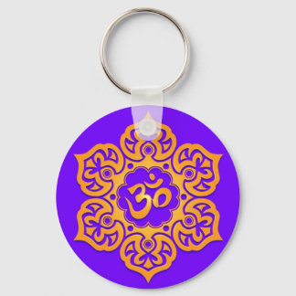 Floral Yellow and Blue Aum Design Key Ring