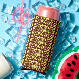 Floral yellow and brown silhouette pattern seltzer can cooler
