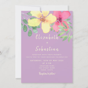 Floral Yellow and Pink Wedding Invitation