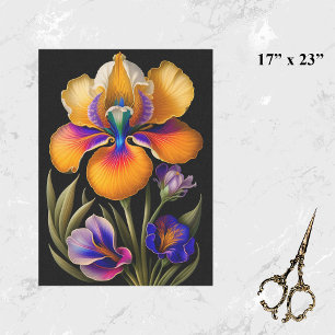 Floral Yellow Blue Botanical Illustration Large Tissue Paper