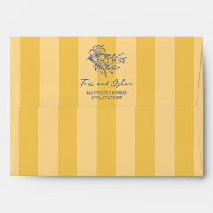 Floral Yellow Blue Bouquet Stripe Wedding Envelope